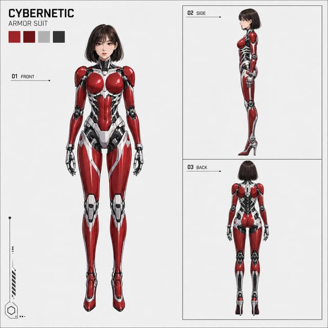 Comic / Storyboard - Anime Cybernetic Armor Character Sheet — output