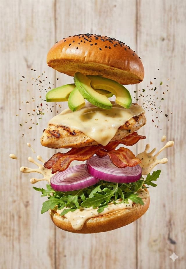 E-commerce Main Image - Floating Gourmet Burger Commercial Shot — output