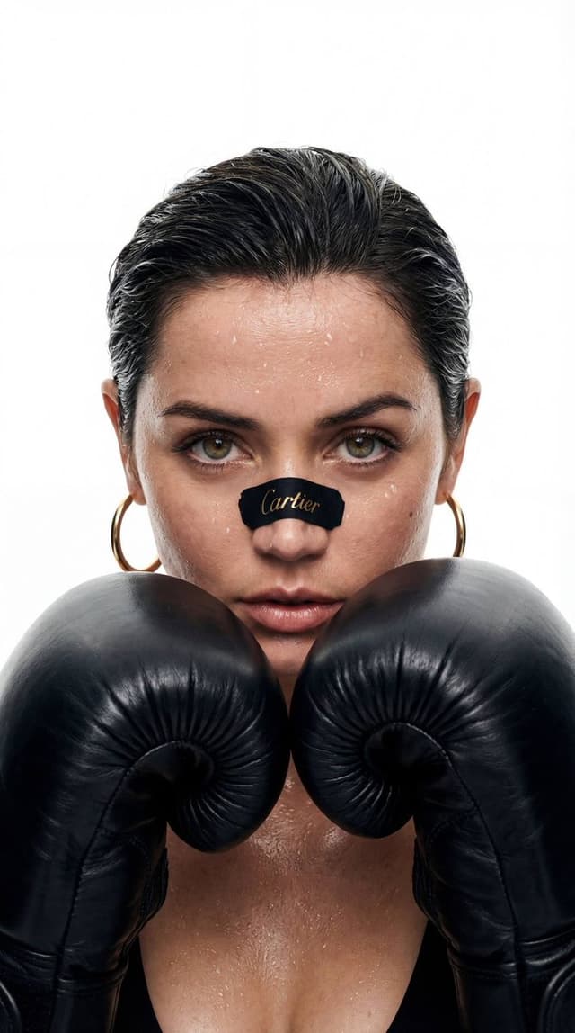 Cinematic Boxing Portrait Prompt (Luxury Fashion x Combat Sport) — output