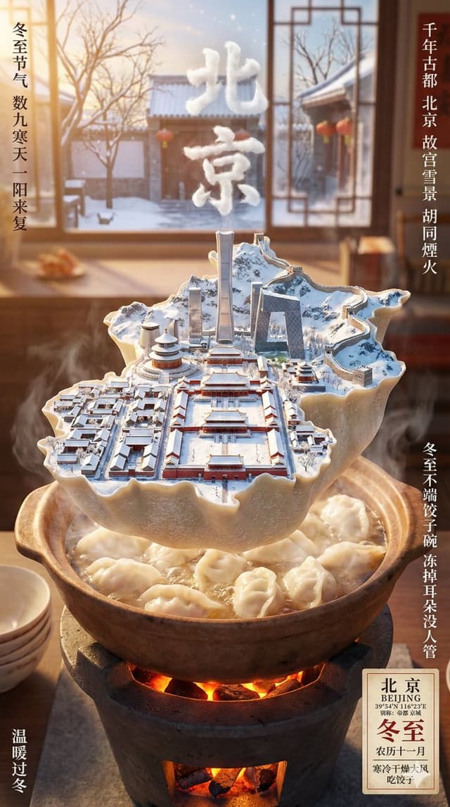 Winter Solstice City Food Art Poster Prompt — output