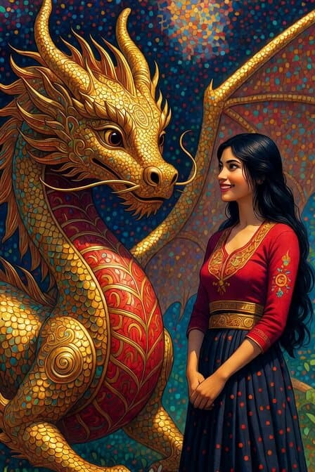 Dragon and Nepali Lady Illustration
