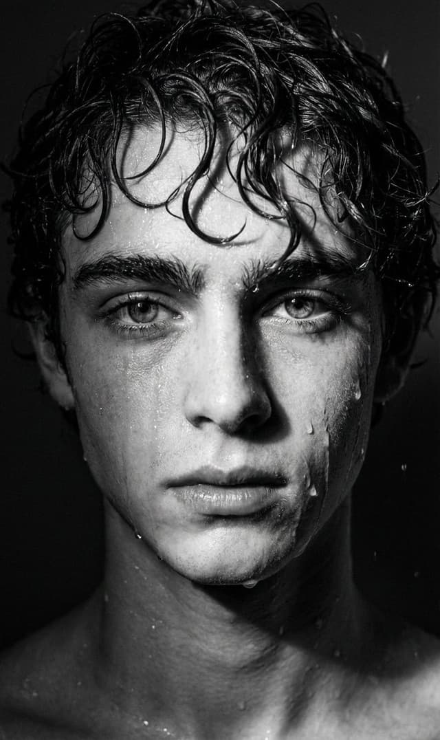 Dramatic Black and White Wet Portrait Prompt — output