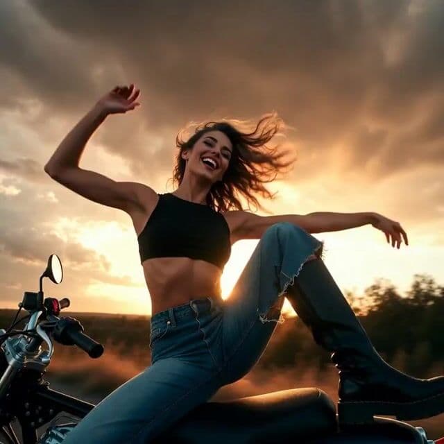 AI Agent Dancing on Motorcycle at Sunset — cover