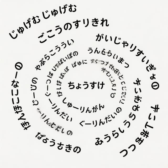 Japanese Text Spiral Generation Prompt (Jugemu) — output