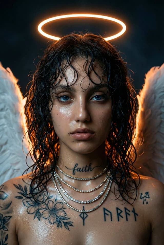 Dark Fantasy Neon Portrait with Glowing Halo Prompt — output