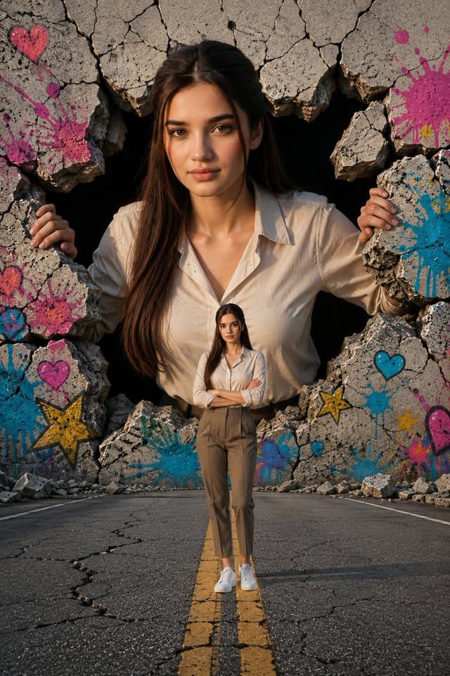 Product Marketing - Giant Woman Breaking Through Wall — output