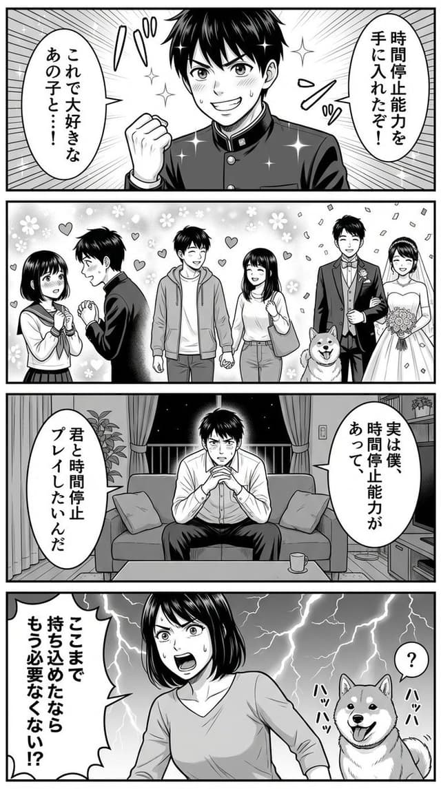 Comic / Storyboard - Four-Panel Manga Prompt for Nano Banana Pro: Time Stop Comedy — output