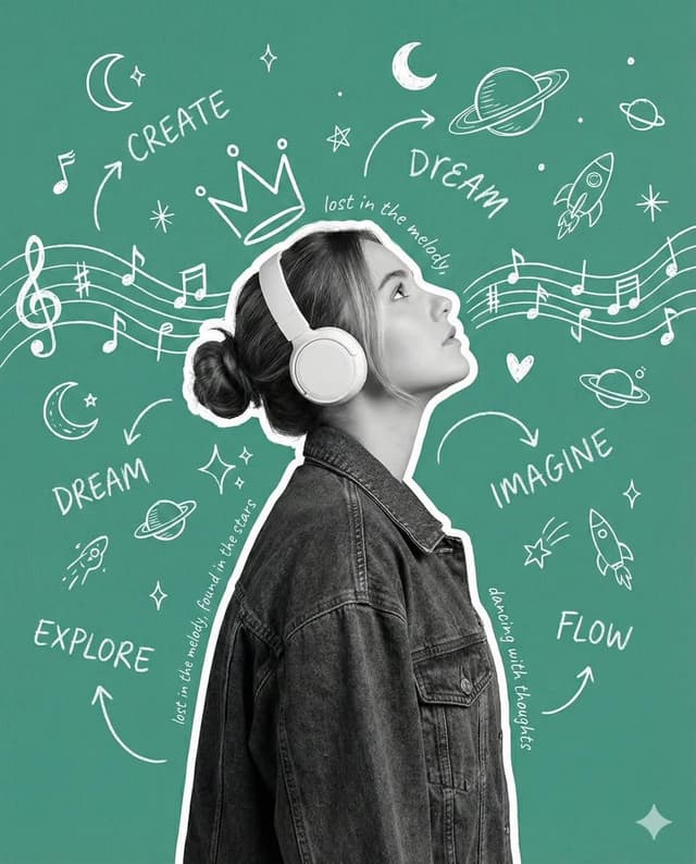 Creative Poster with Cutout Portrait and Chalkboard Doodles — output