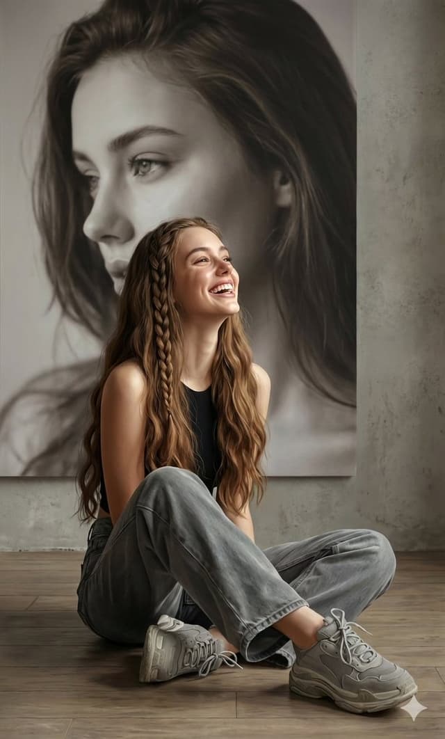 Hyperrealistic Portrait with Monochrome Profile Background — output