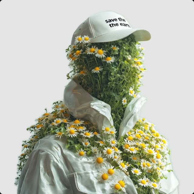 Social Media Post - Surreal Portrait of Humanoid Covered in Grass and Daisies — output