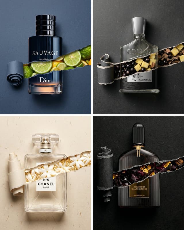 E-commerce Main Image - Perfume Bottle Product Shot with Torn Paper Effect — output