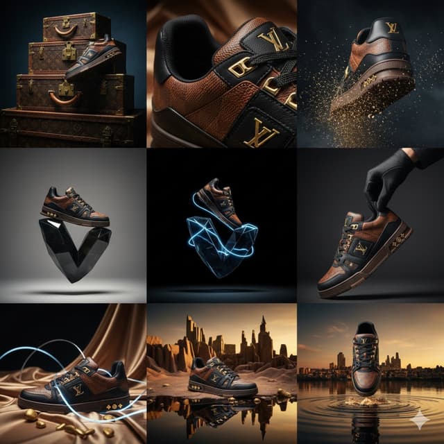 E-commerce Main Image - Louis Vuitton Sneaker Editorial Grid Prompt — output