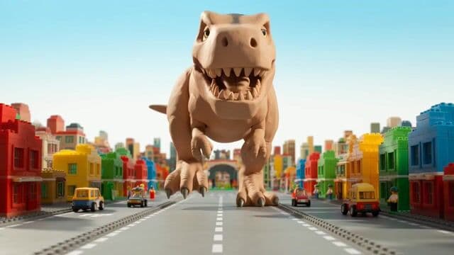 Cinematic Claymation T-Rex Stomping Through a LEGO City — cover