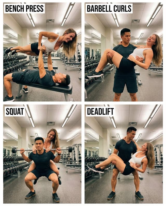 2x2 Collage of Couple Lifting Each Other in Gym — output