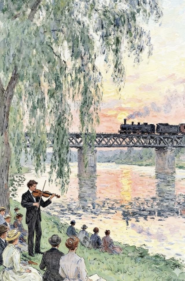 Comic / Storyboard - Watercolor Riverside Violinist at Sunset — output