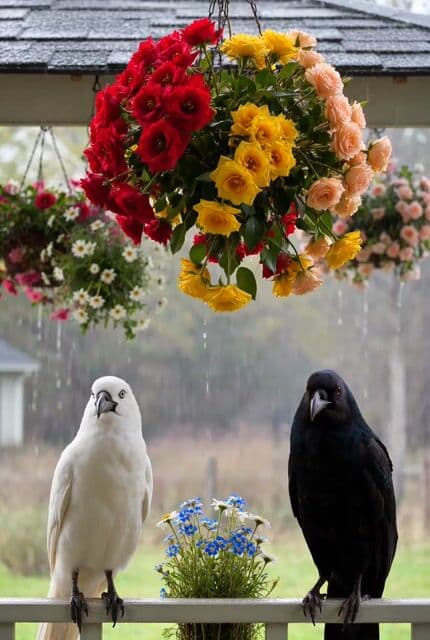 Rainy Porch Crows Scene — cover