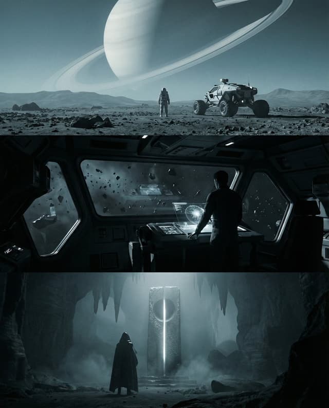 Sci-fi cinematic triptych and expansions — output