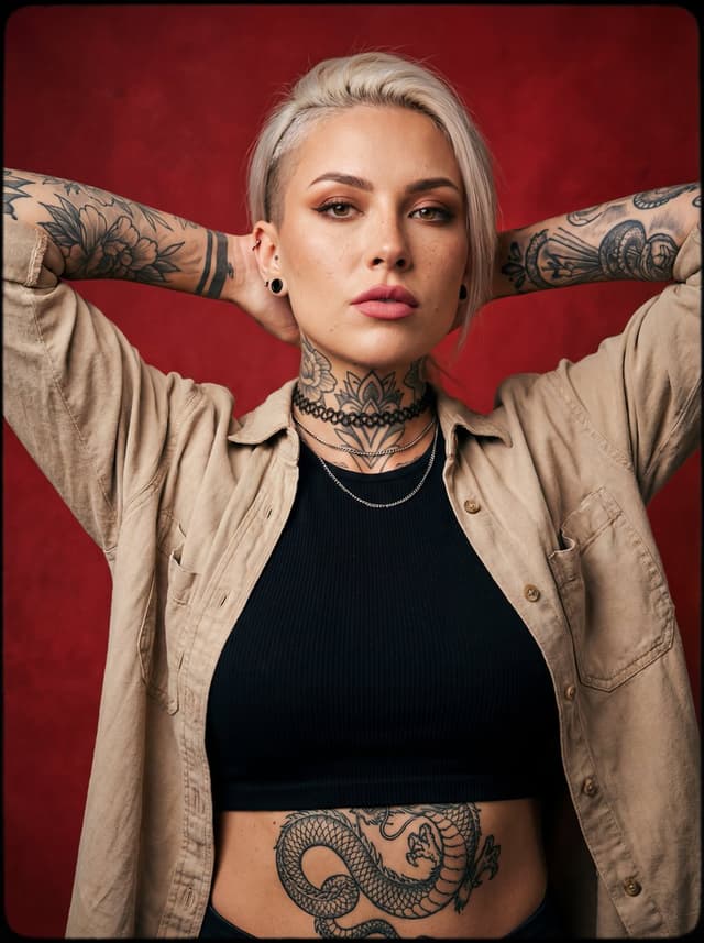 Alternative tattooed woman studio portrait — output