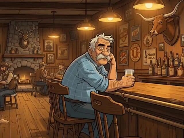 Man at a Bar with Moon Landing on TV — cover