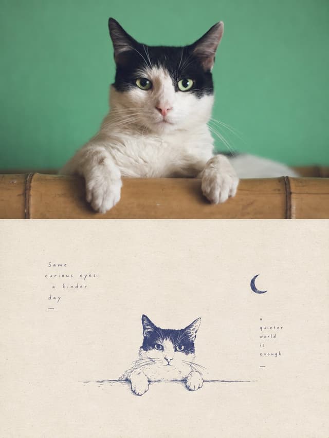 Social Media Post - Tuxedo Cat Photo and Line Art Diptych — output