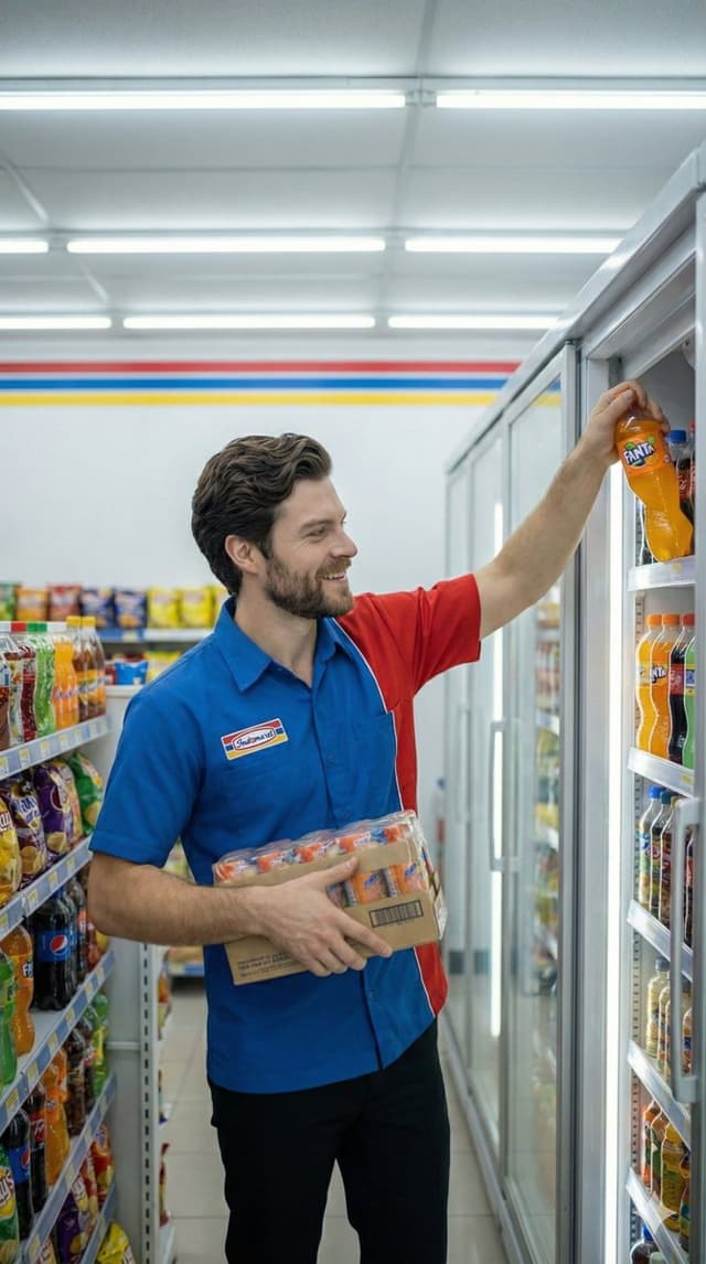 Photorealistic Convenience Store Clerk Cinematic Shot — output