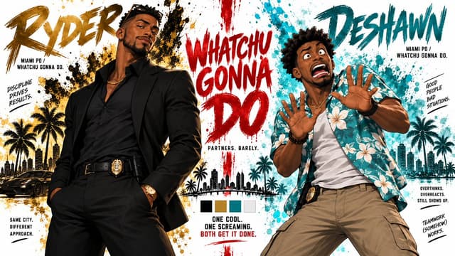 Comic / Storyboard - Ryder and Deshawn Buddy Cop Character Sheet — output