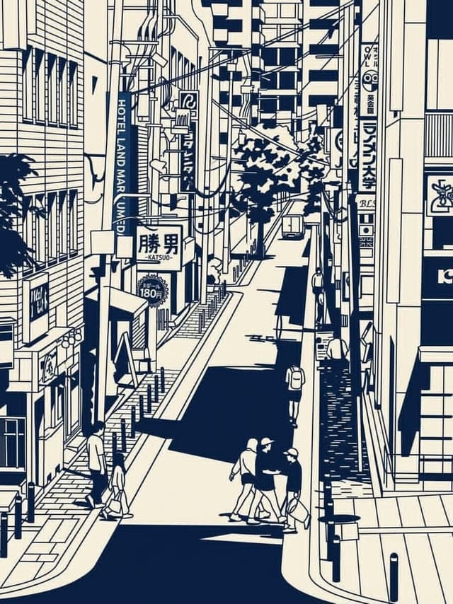 Social Media Post - Japanese Urban Scene Illustration Prompt — output