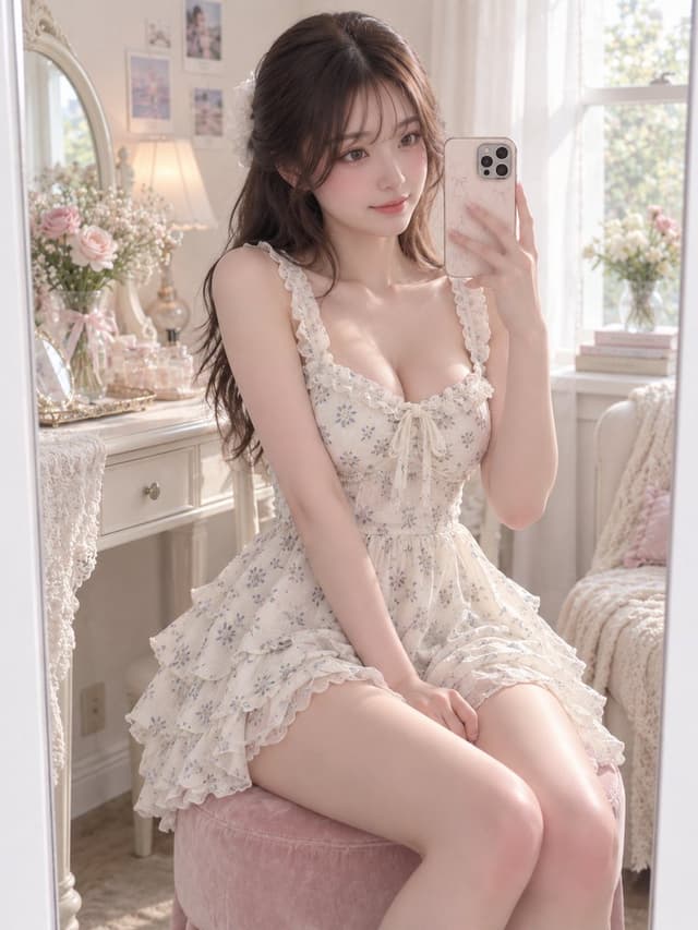 Social Media Post - Blue Floral Dress Mirror Selfie Prompt — output