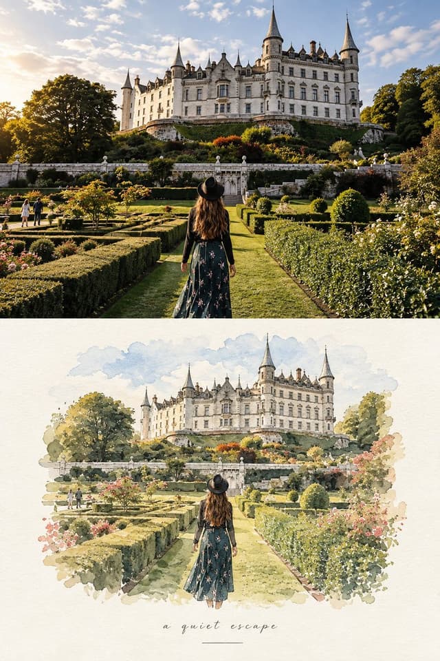 Social Media Post - Travel Photo Watercolor Split Composition Prompt — output