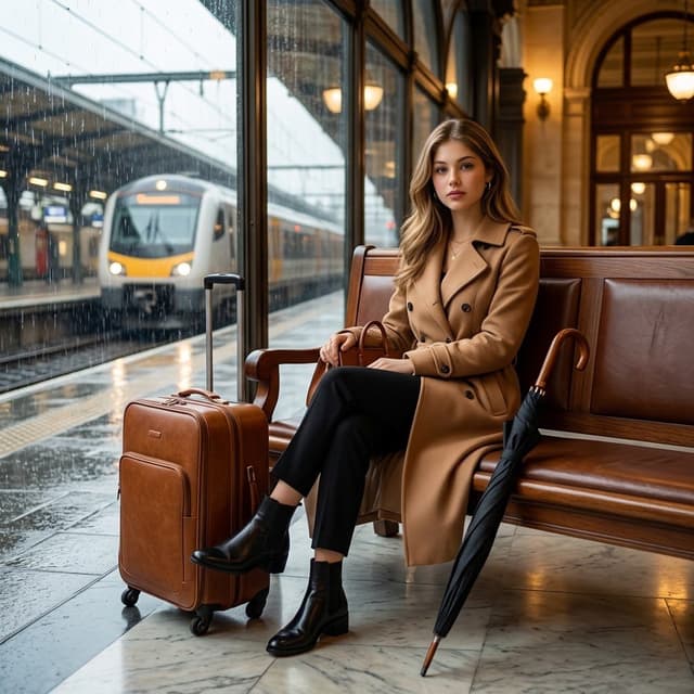 Product Marketing - Cinematic Woman Waiting for Train in Rain — output