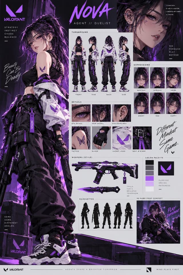 Comic / Storyboard - VALORANT Agent Concept Reference Sheet — output