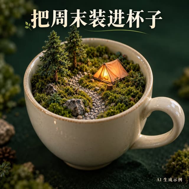 Social Media Post - Surreal Camping Scene Inside Teacup