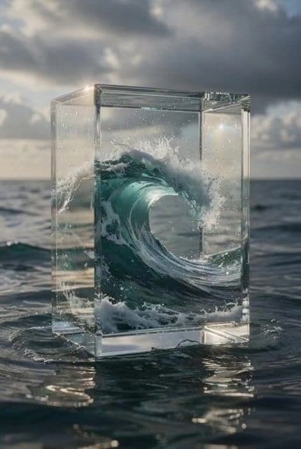 Hyper-Realistic Glass Box with Ocean Waves — cover