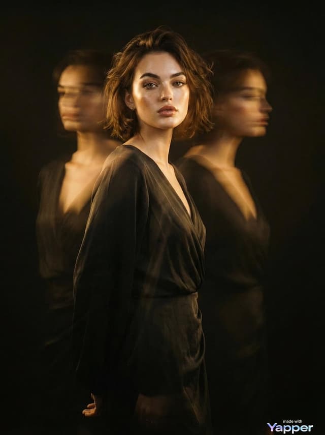 Poster / Flyer - Cinematic Fashion Portrait with Motion Blur Ghost Figures — output