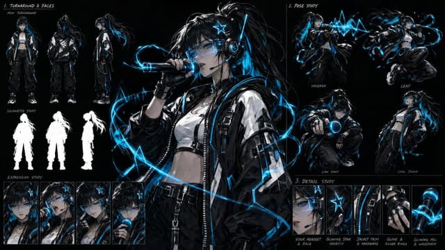 Comic / Storyboard - Cyberpunk Vocalist Character Sheet — output