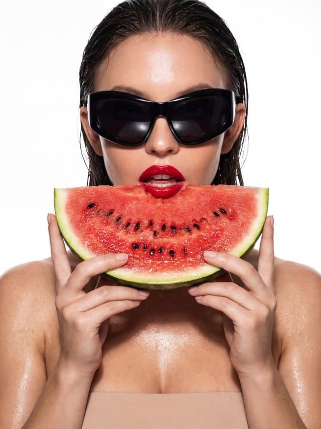Hyper-Stylized Close-up with Watermelon and Futuristic Sunglasses — output