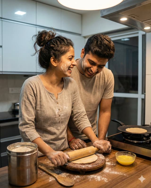Ultra-realistic Indian Couple Cooking Portrait — output