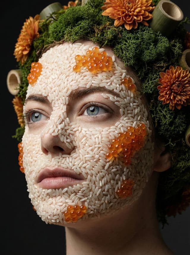 Product Marketing - Avant-garde portrait with organic grain mosaic texture — output