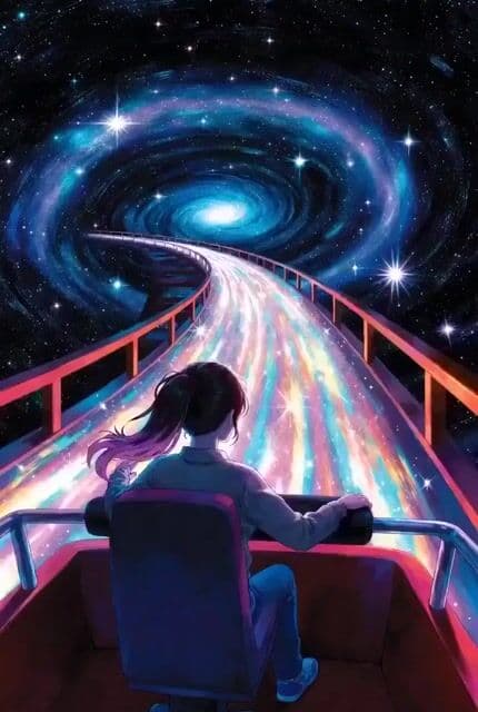 Girl on Roller Coaster Traveling Galaxy Video Prompt — cover