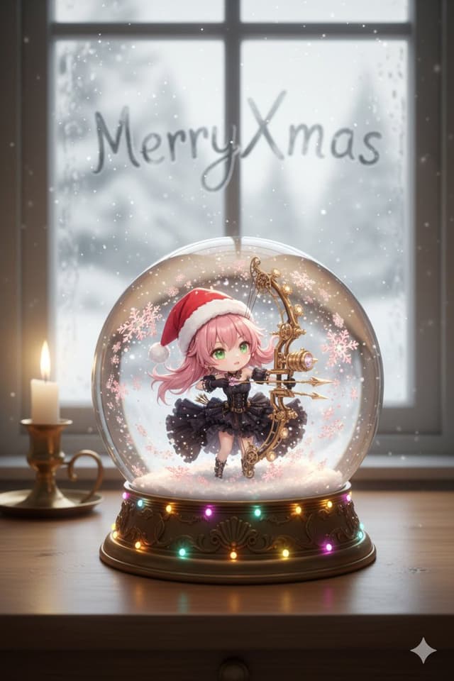Anime Chibi Character in a Photorealistic Christmas Snow Globe — output