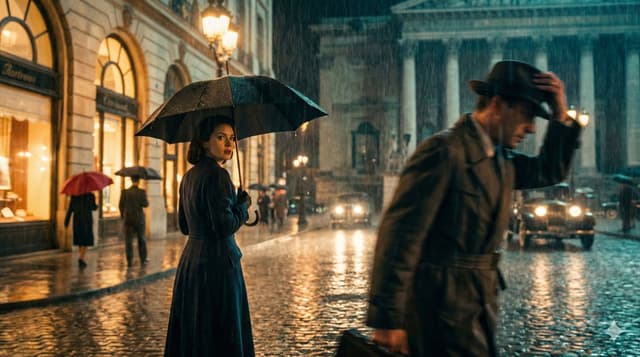 Cinematic rainy urban scene JSON prompt — output