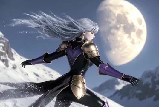 Silver-Haired Girl Dancing on Snowy Mountain Ridge — cover