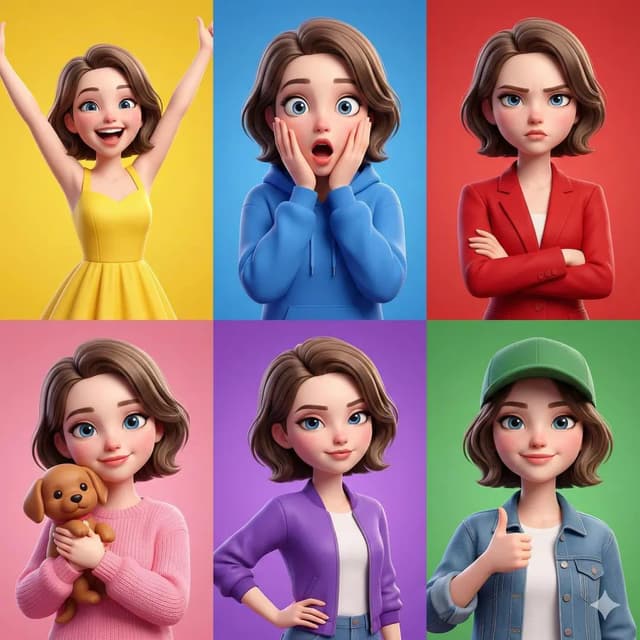 Comic / Storyboard - Pixar Style Character Expression Grid — output