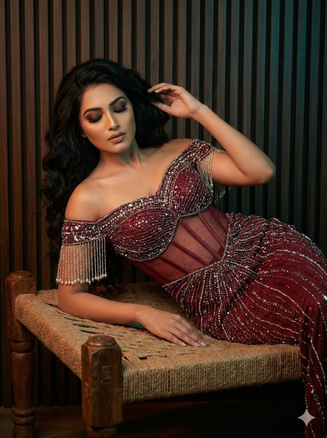 High-Fashion Editorial Photo of a Woman in an Embellished Gown — output