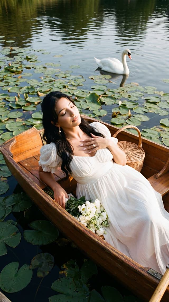 Social Media Post - Poetic Realism of a Woman in a Boat with a Swan — output