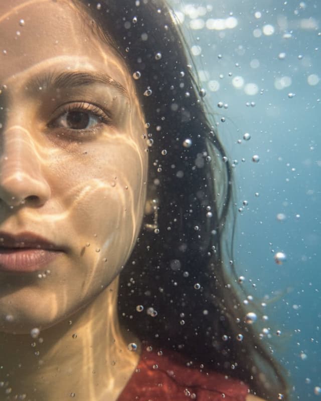 Underwater macro portrait (left half of face) — output