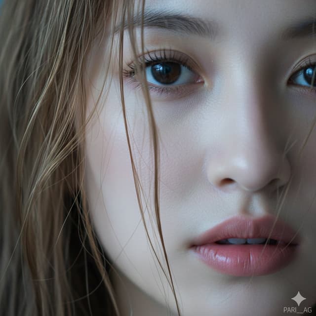 Macro Portrait with Wet Hair and Cinematic Blue Tones — output