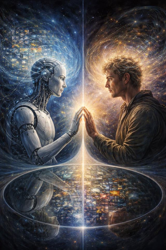 Philosophical AI Reflection Painting Prompt — output