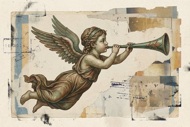 Classical Winged Figure Blowing a Horn Painting — output