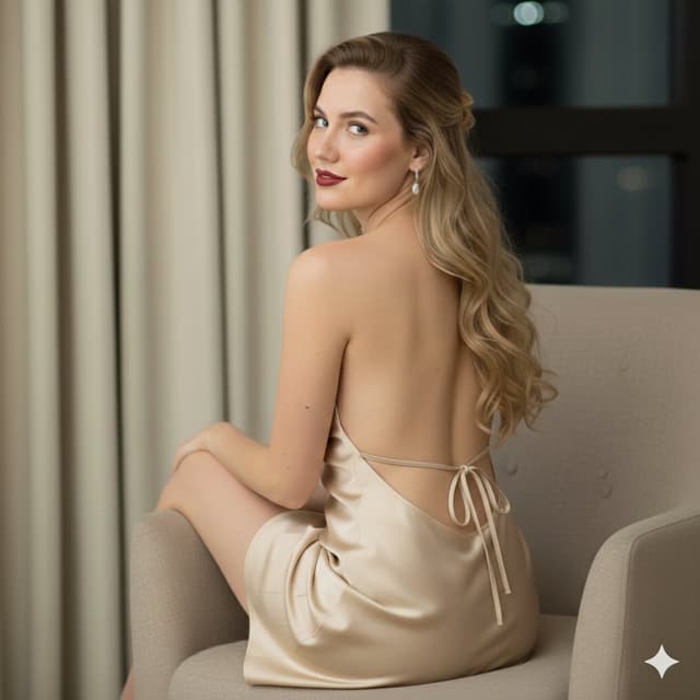 4K HD Portrait of a Woman in a Champagne Slip Dress — output